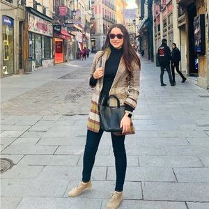 Zara  Wool Oversized Nude/Brown Plaid One Button  coat M Made In Morocco